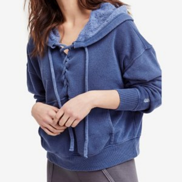 FREE PEOPLE Lace Up Hooded Sweater - Picture 2 of 7